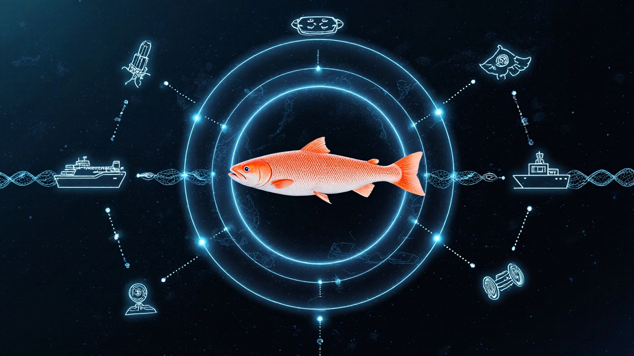 Глобальная цепочка поставок рыбы с отслеживанием через спутники