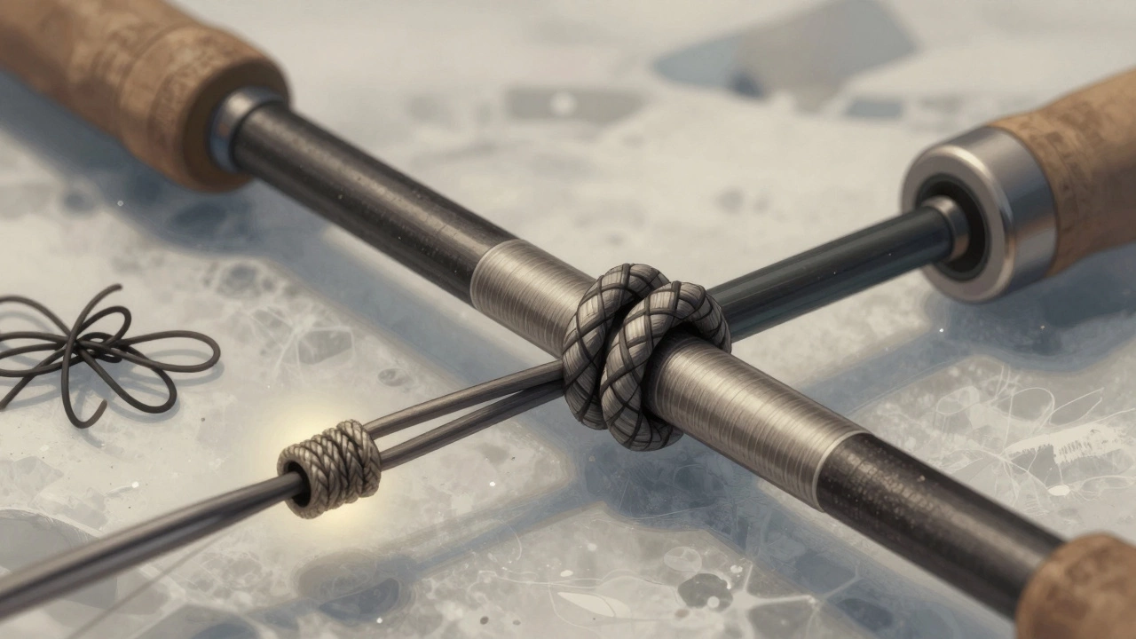 Идеально завязанный узел Гриннер плотно обжимает флюорокарбоновую леску.