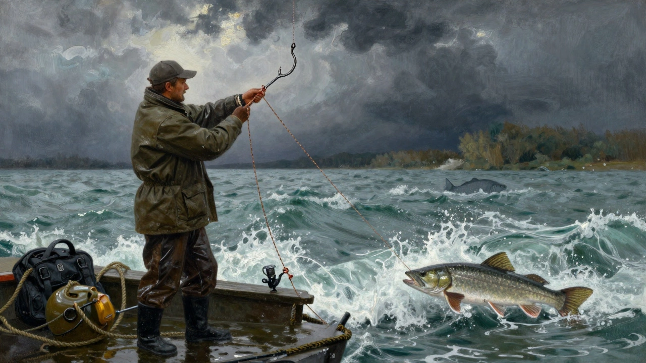 Рыбак использует узел Паломар на плетенке в бурлящей реке.