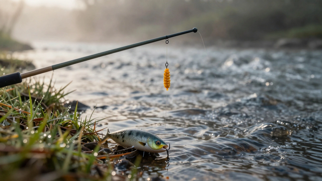 Фидерная снасть на течении: дрожащий кончик удилища и тяжелое грузило на дне.