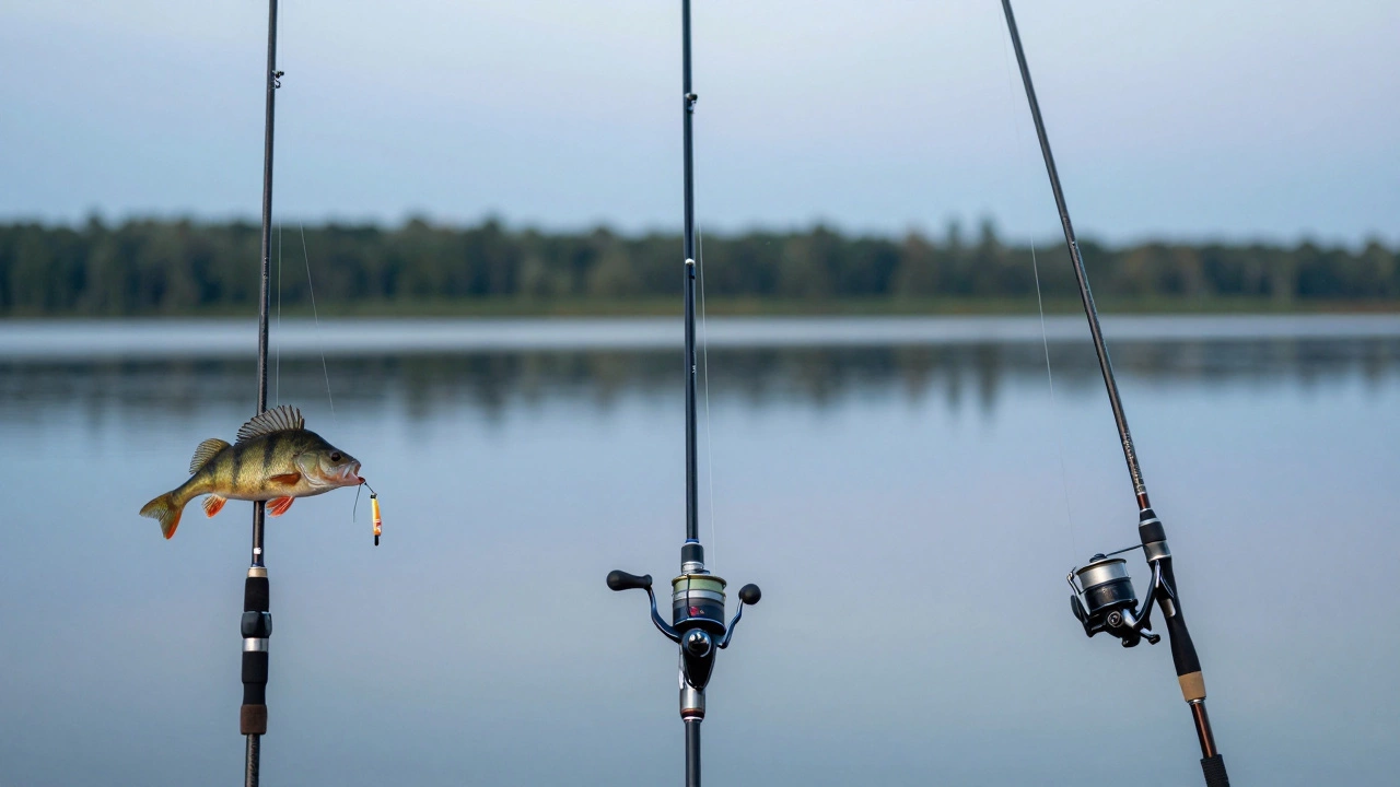 Три типа снастей для разных рыб: поплавочная, спиннинг и фидер.