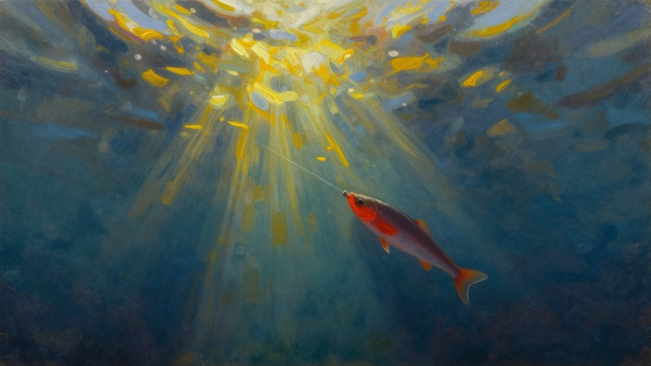 Подводная сцена с лучами света и хищником