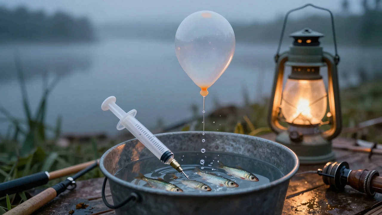 Самодельное устройство с шприцем и воздушным шариком для насыщения воды кислородом
