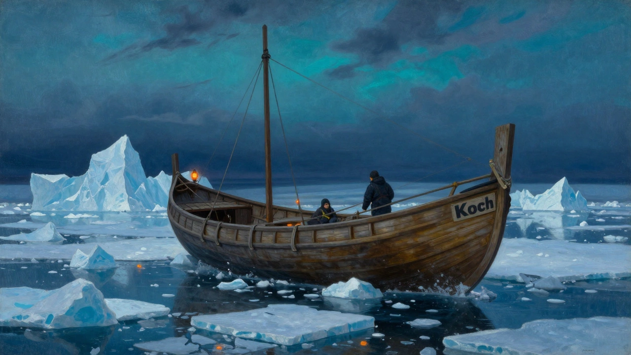 Северный коч яйцеобразной формы среди арктических льдов